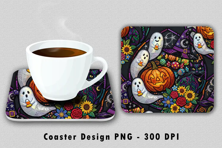Stained Glass Ghost Coaster PNG