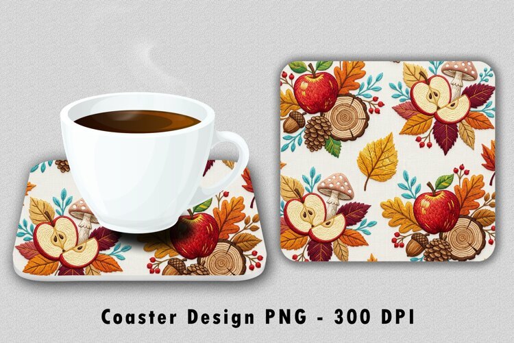 Autumn Apple Harvest Square Coaster PNG example image 1