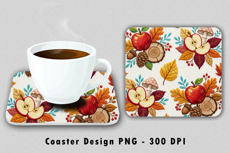 Autumn Apple Harvest Square Coaster PNG