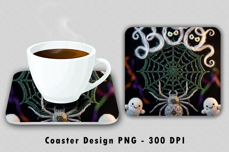 Crochet Spider & Ghosts Coaster Sublimation PNG example image 1