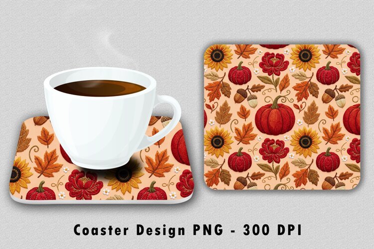 Embroidered Autumn Pumpkin Coaster Sublimation PNG example image 1