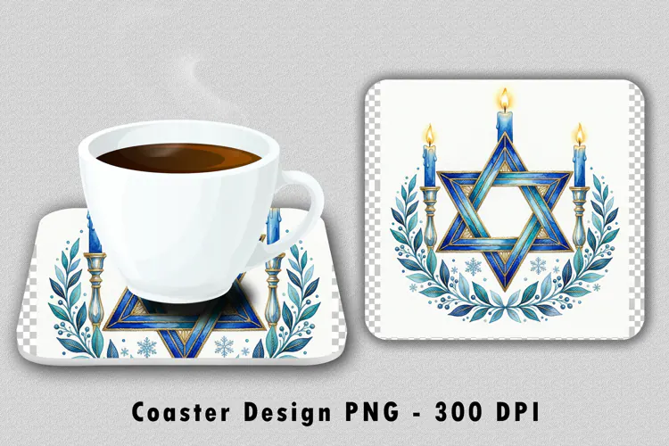 Hanukkah Star Of David Coaster Sublimation PNG 300 DPI