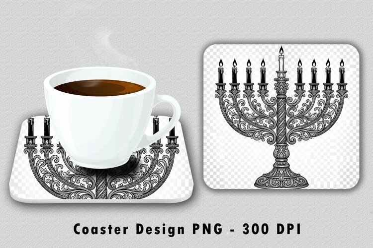 Ornate Hanukkah Menorah Coaster Sublimation PNG example image 1