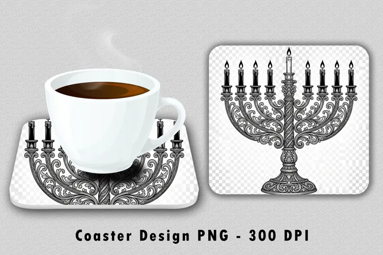 Ornate Hanukkah Menorah Coaster Sublimation PNG