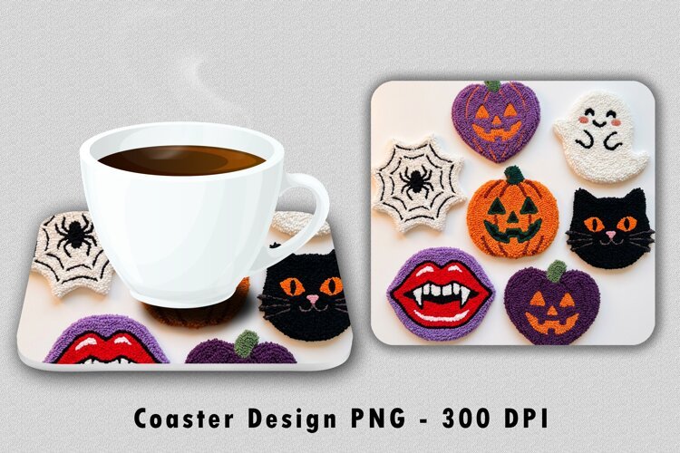 Tufted Halloween Coaster PNG Punch Needle Spooky Sublimation example image 1