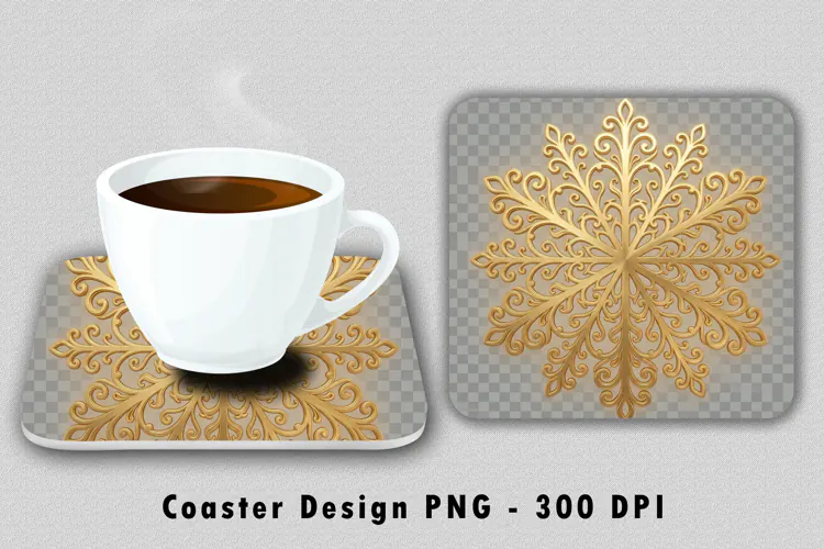 Gold Snowflake Coaster Sublimation PNG 300 DPI