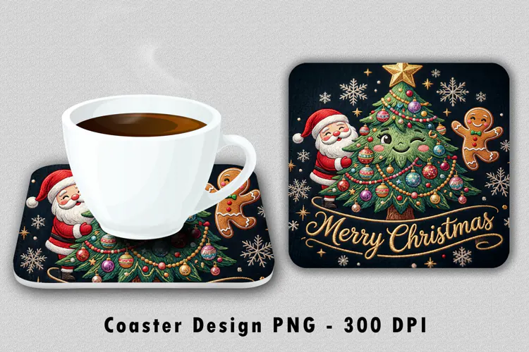 Merry Christmas Coaster Sublimation PNG Design