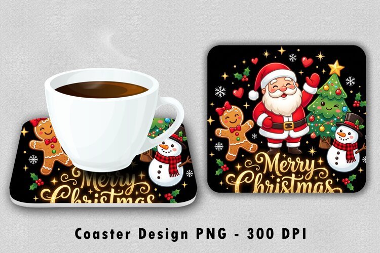 Merry Christmas Coaster Sublimation PNG 300 DPI example image 1