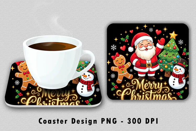 Merry Christmas Coaster Sublimation PNG 300 DPI