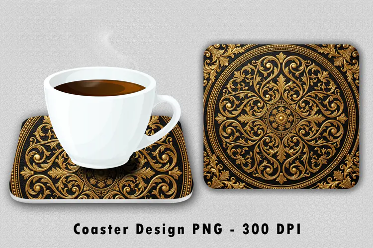 Gold Filigree Coaster Sublimation PNG Design