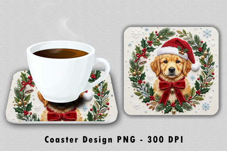 Christmas Golden Retriever Coaster Sublimation PNG