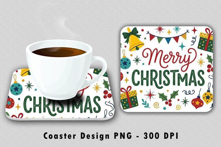 Merry Christmas Typography Coaster Sublimation PNG 300 DPI example image 1