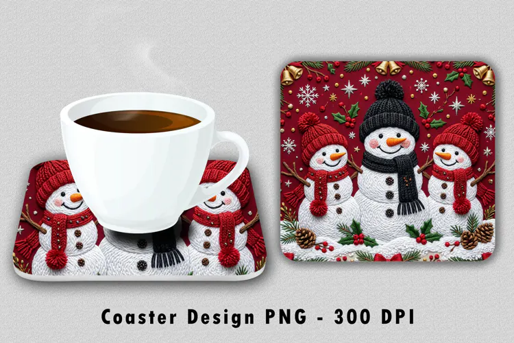 Knitted Snowman Coaster PNG Christmas Sublimation Design