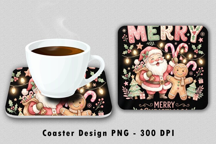 Santa And Gingerbread Coaster Sublimation PNG 300 DPI example image 1