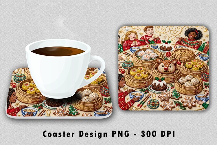 Festive Dim Sum Dinner Coaster PNG Sublimation Art example image 1
