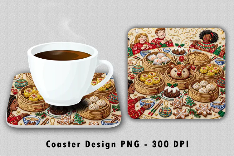 Festive Dim Sum Dinner Coaster PNG Sublimation Art