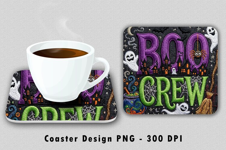 Boo Crew Halloween Coaster Sublimation PNG 300 DPI example image 1