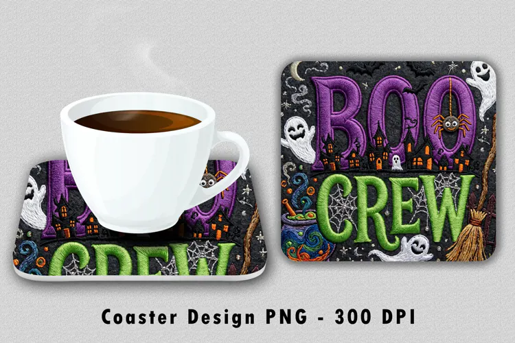 Boo Crew Halloween Coaster Sublimation PNG 300 DPI
