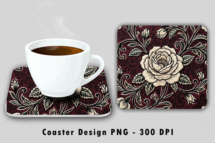 Vintage Floral Rose Coaster Sublimation PNG Design example image 1