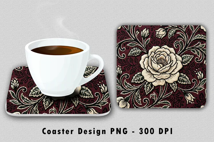 Vintage Floral Rose Coaster Sublimation PNG Design
