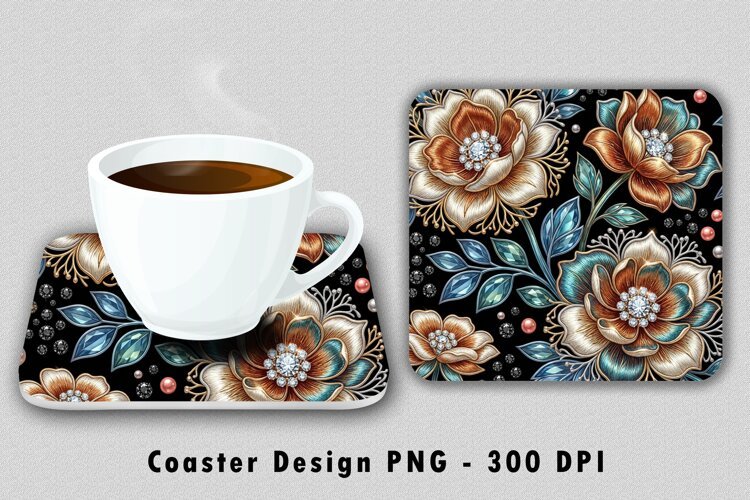 Floral Coaster PNG Jeweled Sublimation Art example image 1