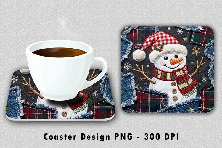 Embroidered Snowman Coaster Sublimation PNG 300 DPI example image 1