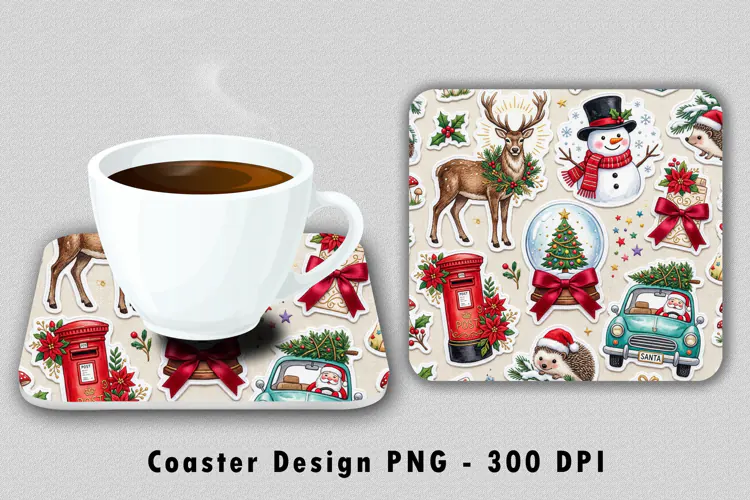 Christmas Sticker Collage Coaster Sublimation PNG 300 DPI