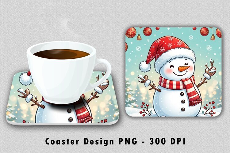 Cute Christmas Snowman Coaster PNG Sublimation Design example image 1