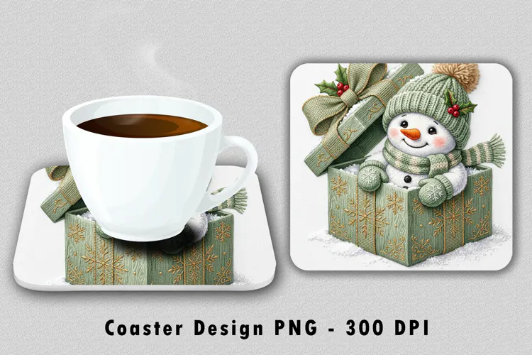 Snowman Gift Box Coaster PNG Sublimation Design