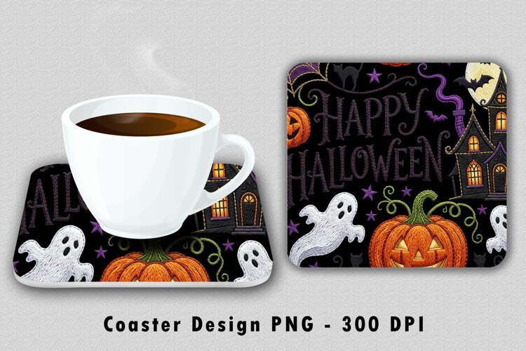 Happy Halloween Coaster Sublimation PNG 300 DPI example image 1