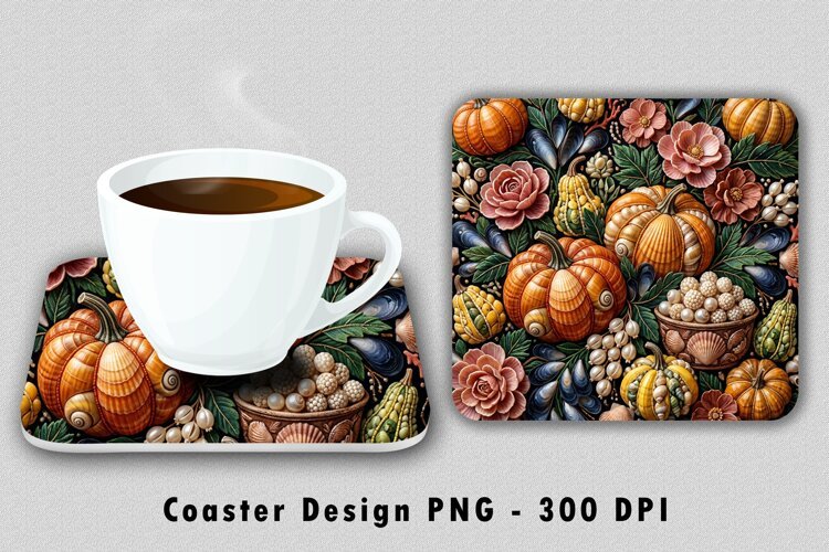 Coastal Seashell Pumpkin Coaster Sublimation PNG example image 1