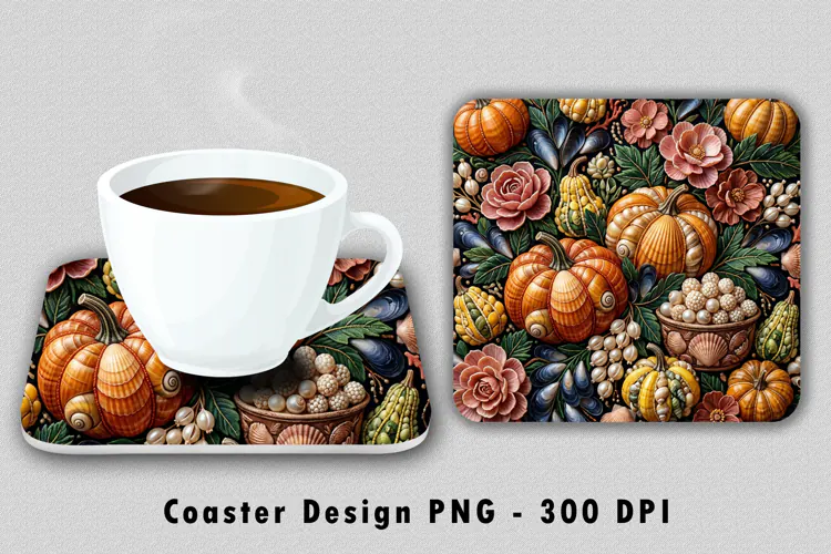 Coastal Seashell Pumpkin Coaster Sublimation PNG