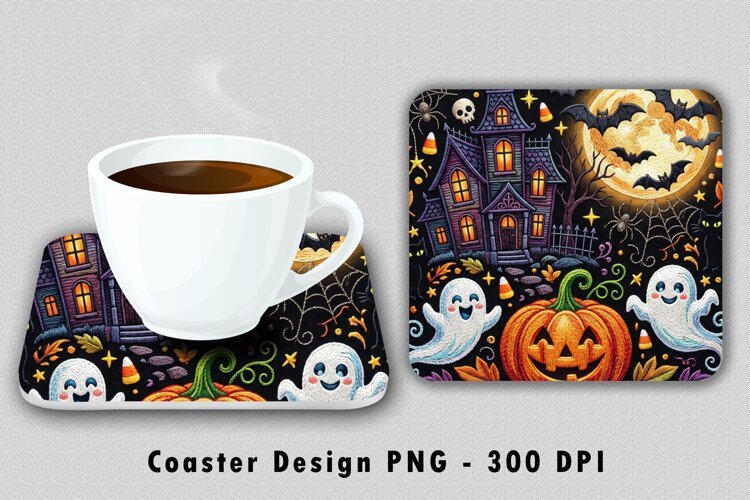 Haunted House Halloween Coaster PNG Sublimation Design example image 1