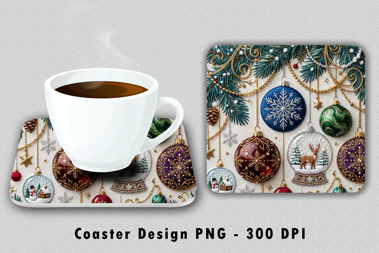 Christmas Ornament Coaster PNG Holiday Sublimation Art