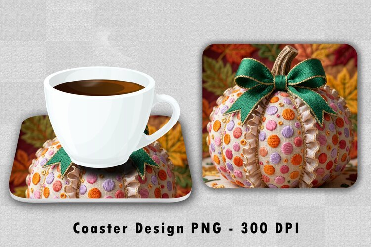 Polka Dot Pumpkin Coaster PNG Fall Embroidered Sublimation example image 1