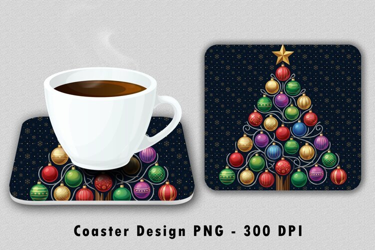 Christmas Tree Coaster PNG Holiday Sublimation Art example image 1