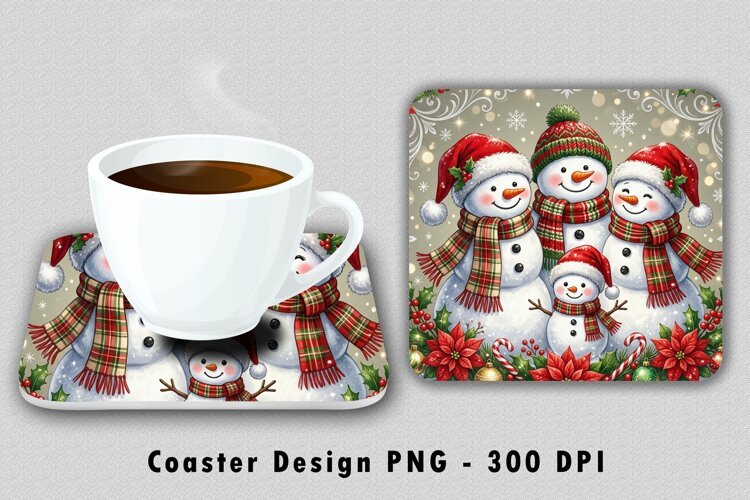 Snowman Family Coaster PNG Sublimation Design example image 1