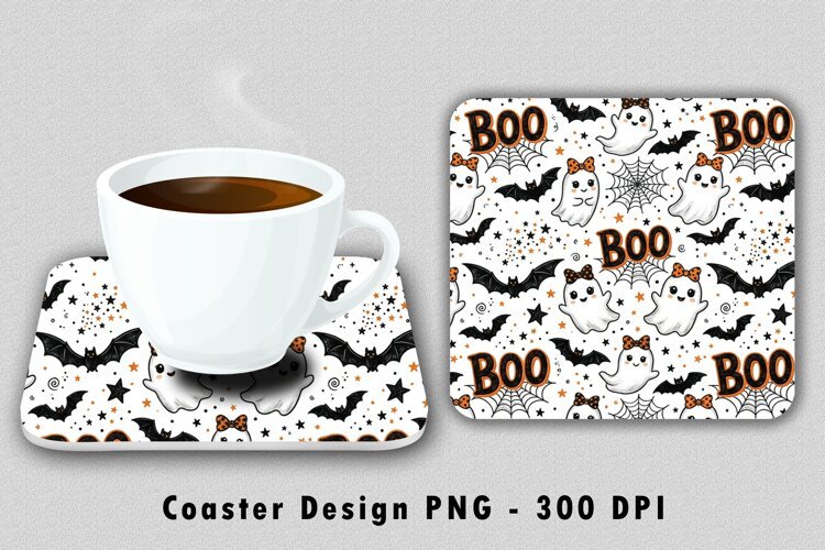 Cute Ghost Boo Halloween Coaster PNG Sublimation Design example image 1