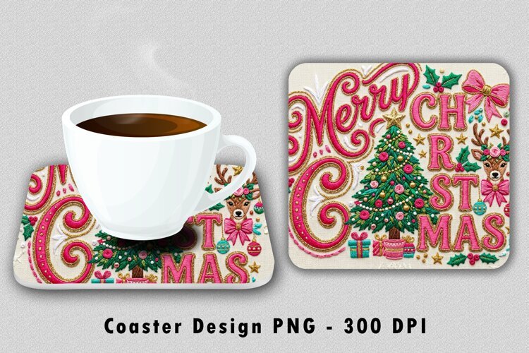 Merry Christmas Coaster PNG Sublimation Design example image 1