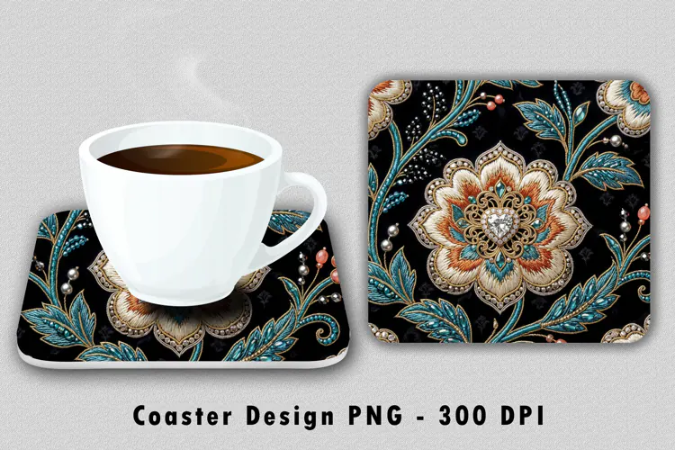 Jeweled Floral Coaster PNG Sublimation Art
