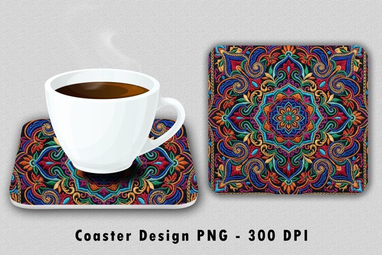 Embroidered Mandala Coaster Sublimation PNG Design example image 1