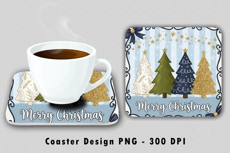 Merry Christmas Tree Coaster Sublimation PNG Design example image 1