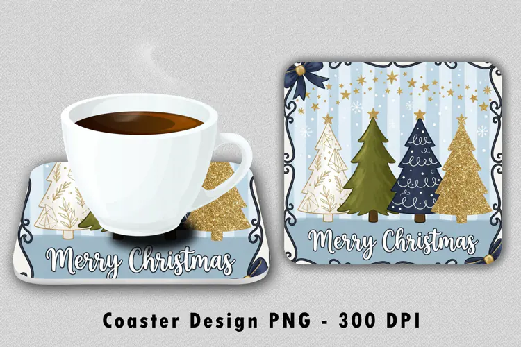 Merry Christmas Tree Coaster Sublimation PNG Design