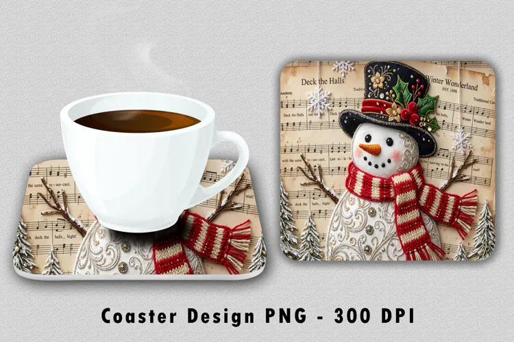 Vintage Snowman Coaster PNG Sublimation Art