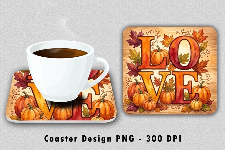 Autumn LOVE Pumpkin Coaster Design PNG example image 1