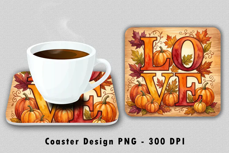 Autumn LOVE Pumpkin Coaster Design PNG