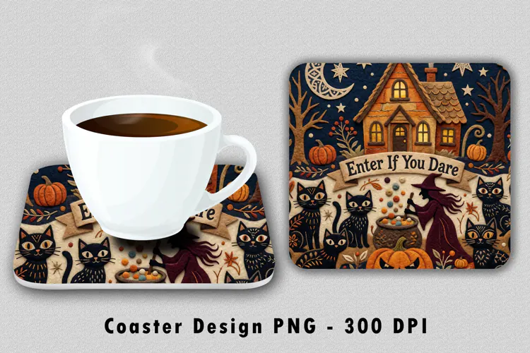 Enter If You Dare Coaster PNG Haunted House Cat Sublimation