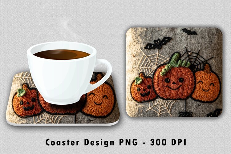Crochet Pumpkin Spiderweb Coaster PNG Sublimation Design