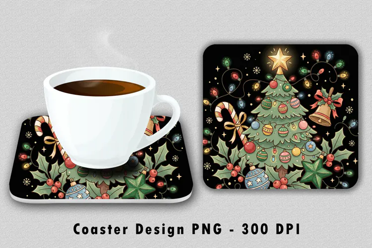 Christmas Tree Coaster Sublimation PNG 300 DPI