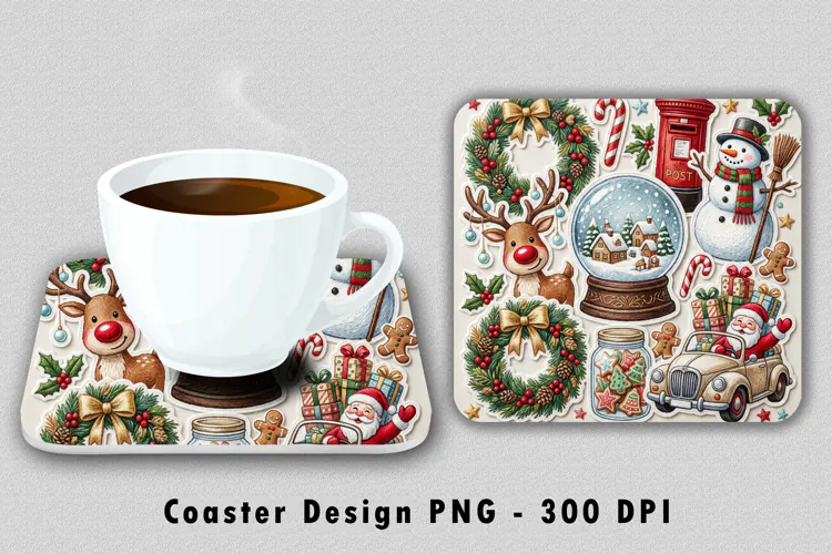 Christmas Sticker Pattern Coaster Sublimation PNG 300 DPI